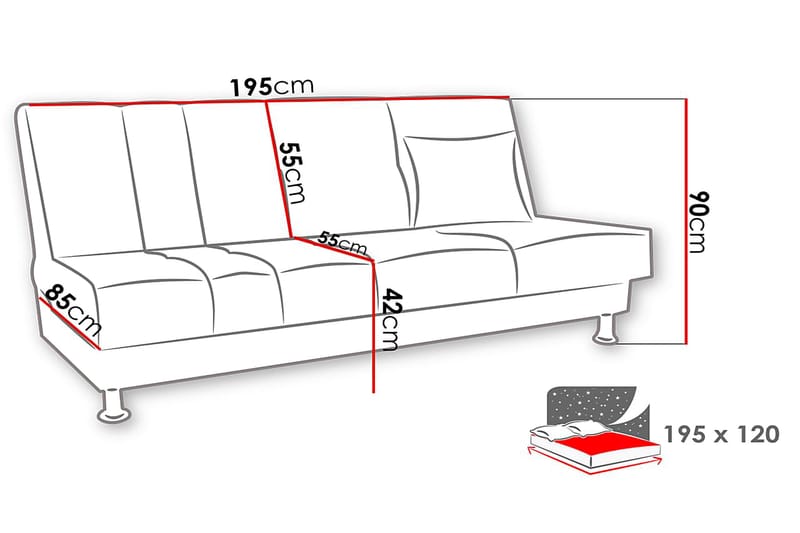 LISA Bäddsoffa 195x85x90 cm - Beige/Grå - Möbler - Vardagsrum - Bäddsoffor