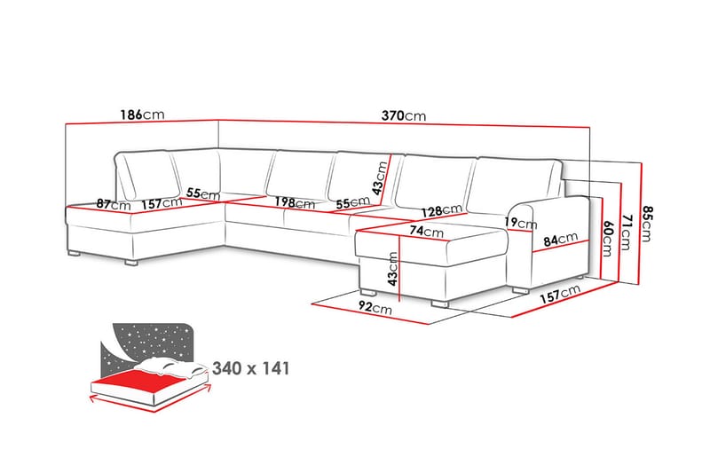 LISTARUM 6-sits Bäddsoffa - Svart - Möbler - Vardagsrum - Bäddsoffor - U bäddsoffa