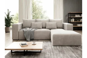 Listowel 3-sits Högervänd Hörnbäddsoffa med Divan och Schäslong i Tyg - Beige - Möbler - Vardagsrum - Bäddsoffor