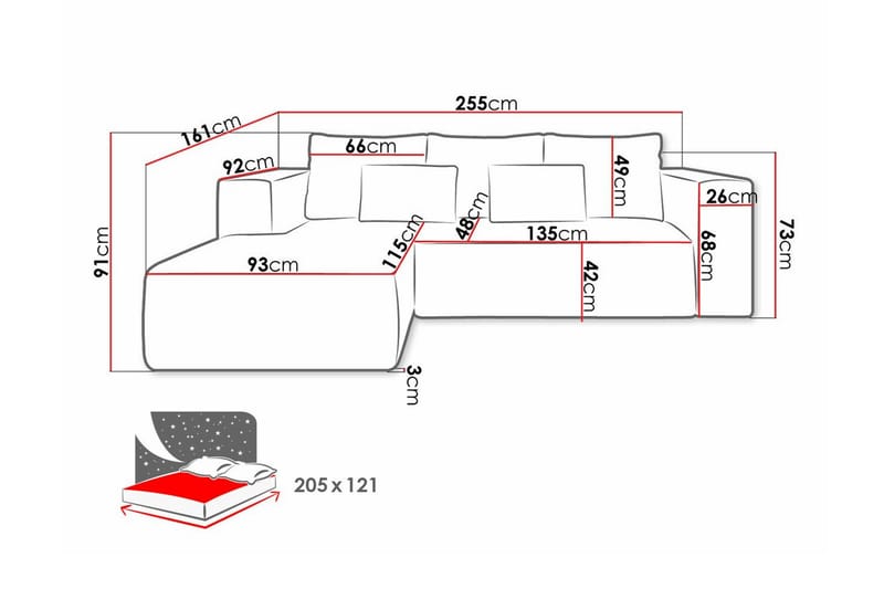 Listowel 3-sits Hörnbäddsoffa Beige/Light beige - Möbler - Vardagsrum - Bäddsoffor