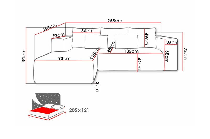 Listowel 3-sits Hörnbäddsoffa Black - Möbler - Vardagsrum - Bäddsoffor