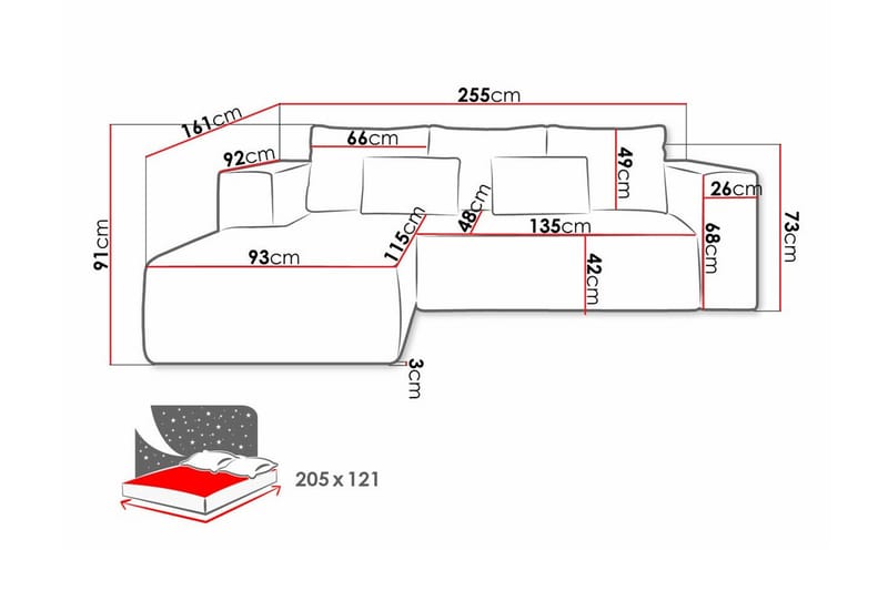 Listowel 3-sits Hörnbäddsoffa Black - Möbler - Vardagsrum - Bäddsoffor - Hörnbäddsoffa
