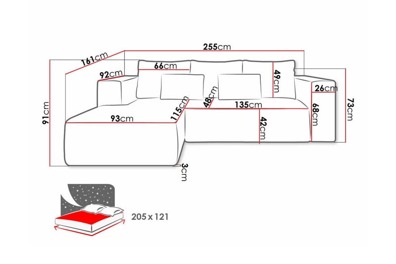 Listowel 3-sits Hörnbäddsoffa Brown - Möbler - Vardagsrum - Bäddsoffor - Hörnbäddsoffa