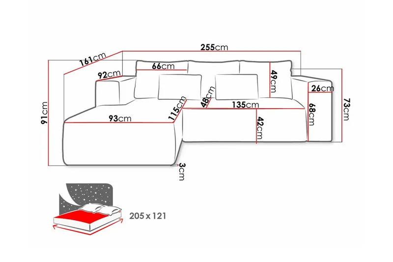 Listowel 3-sits Hörnbäddsoffa Light grey/Dark grey - Möbler - Vardagsrum - Bäddsoffor