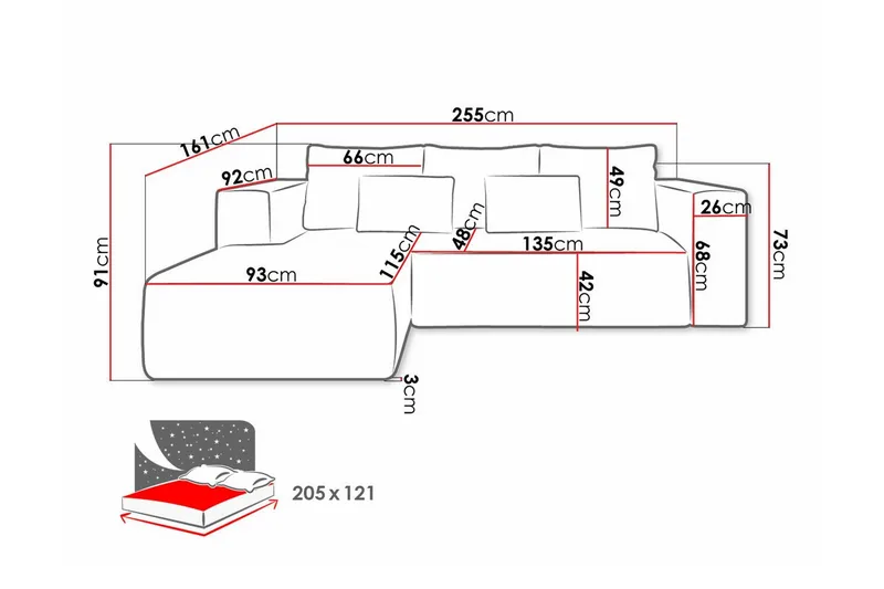Listowel 3-sits Hörnbäddsoffa Light grey/Dark grey - Möbler - Vardagsrum - Bäddsoffor