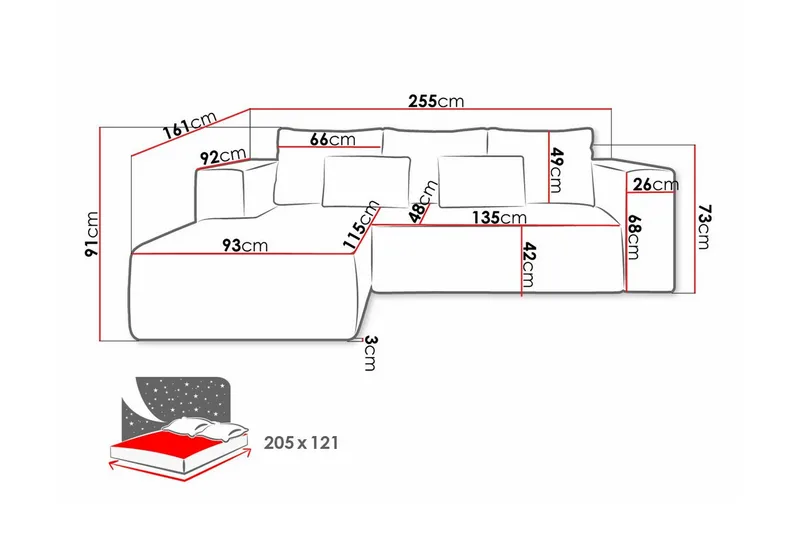 Listowel 3-sits Hörnbäddsoffa Pink - Möbler - Vardagsrum - Bäddsoffor - Hörnbäddsoffa