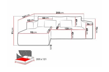 Listowel 3-sits Vänster Hörnbäddsoffa 121x205 cm med Förvaring i Manchester - Turkos - Möbler - Vardagsrum - Bäddsoffor