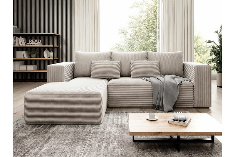 Listowel 3-sits Vänstervänd Hörnbäddsoffa 121x205 cm med Förvaring - Beige - Möbler - Vardagsrum - Bäddsoffor