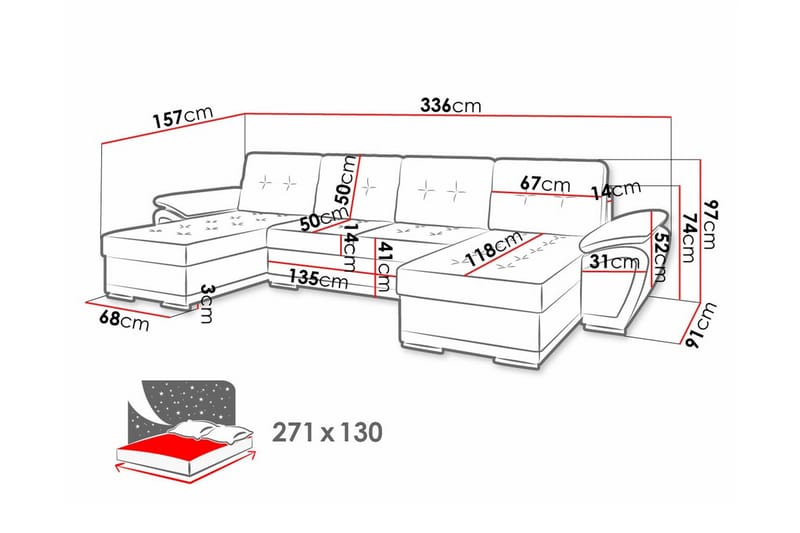 Listowel 4-sits Hörnbäddsoffa Grå/Beige - Hörnbäddsoffa - Bäddsoffor