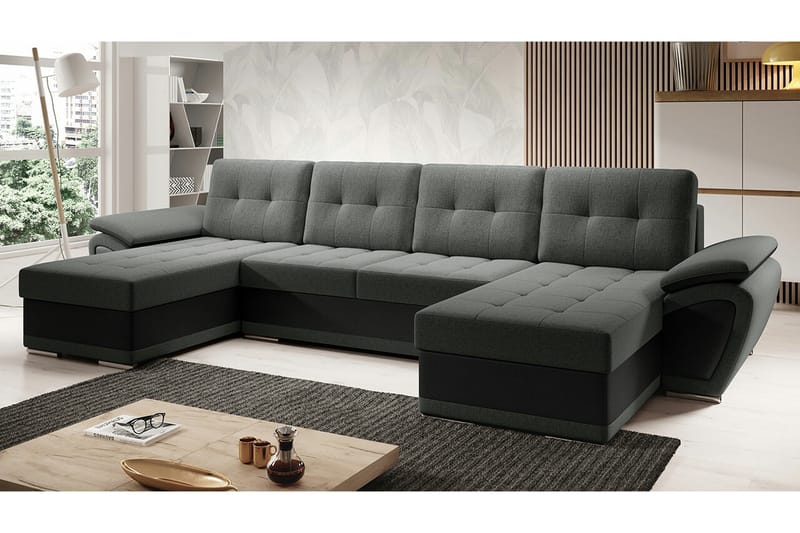 Listowel 4-sits Hörnbäddsoffa Grå/Svart - Möbler - Vardagsrum - Bäddsoffor - Hörnbäddsoffa