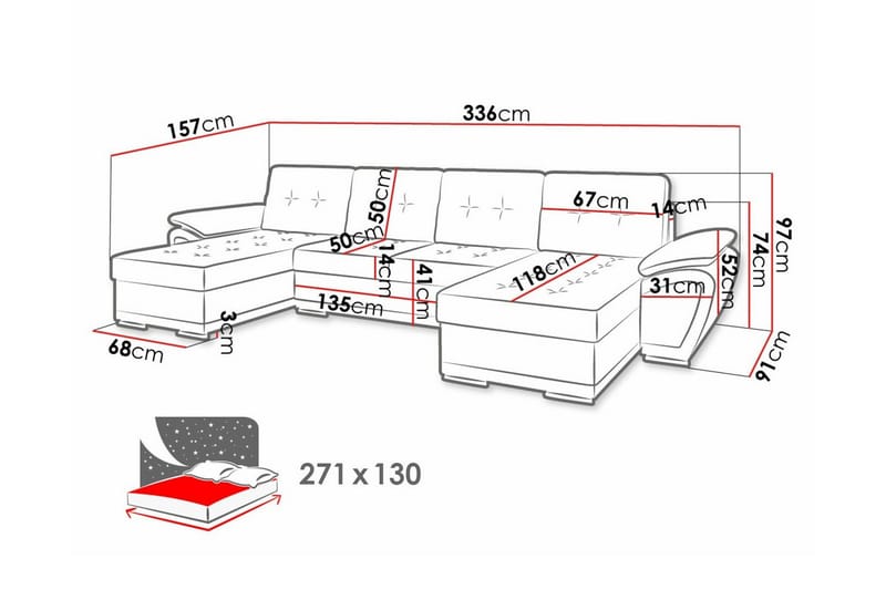 Listowel 4-sits Hörnbäddsoffa Grå/Svart - Möbler - Vardagsrum - Bäddsoffor - Hörnbäddsoffa