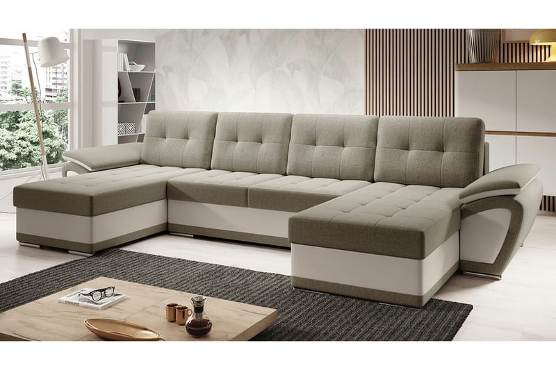 Listowel 4-sits Hörnbäddsoffa Mörkbrun/Beige - Möbler - Vardagsrum - Bäddsoffor - U bäddsoffa