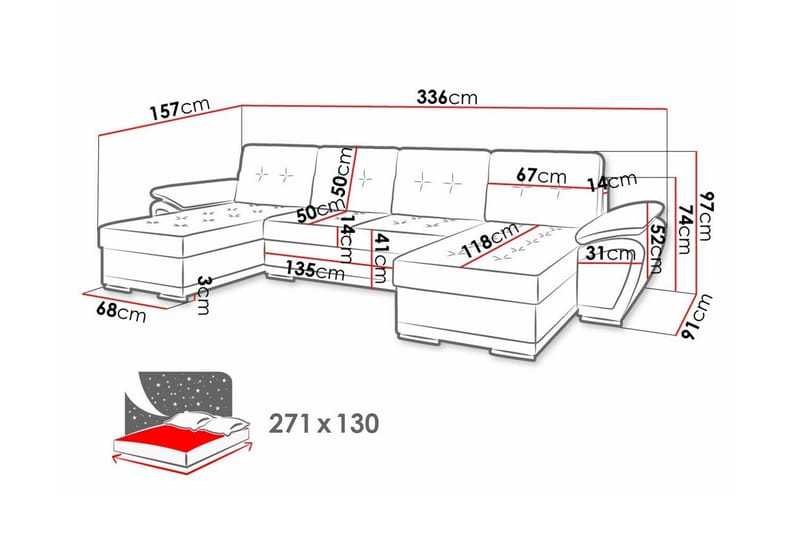 Listowel 4-sits Hörnbäddsoffa Mörkgrå/Ljusgrå - Hörnbäddsoffa - Bäddsoffor