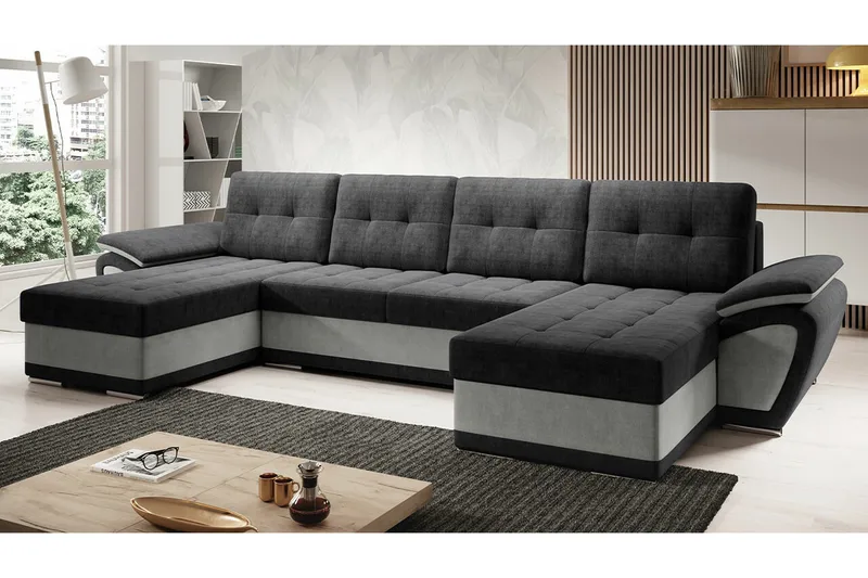 Listowel 4-sits Hörnbäddsoffa NO_BRAND Dark grey/Light grey - Möbler - Vardagsrum - Bäddsoffor - U bäddsoffa
