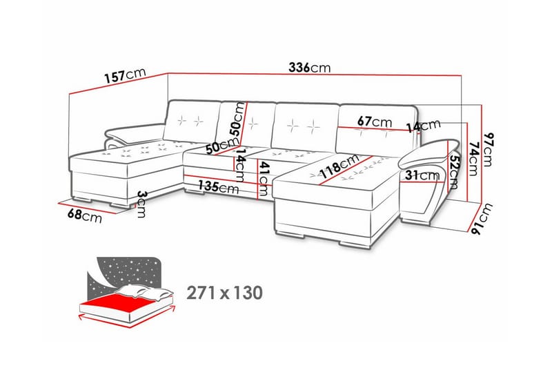 Listowel 4-sits Hörnbäddsoffa Turkos/Vit - Möbler - Vardagsrum - Bäddsoffor - Hörnbäddsoffa