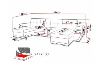 Listowel 4-sits U-formad Hörnbäddsoffa 130x271 cm med Förvaring i Tyg - Petrolblå - Möbler - Vardagsrum - Bäddsoffor - U bäddsoffa
