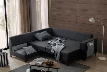 Loftia Hörnsoffa-bäddsoffa 230x90x150 cm - Antracit - Möbler - Vardagsrum - Bäddsoffor - Hörnbäddsoffa
