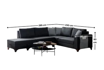 Loftia Hörnsoffa-bäddsoffa 230x90x150 cm - Antracit - Möbler - Vardagsrum - Bäddsoffor - Hörnbäddsoffa