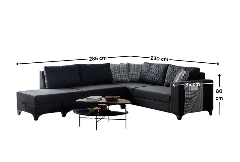 Loftia Hörnsoffa-bäddsoffa 230x90x150 cm - Antracit - Möbler - Vardagsrum - Bäddsoffor - Hörnbäddsoffa
