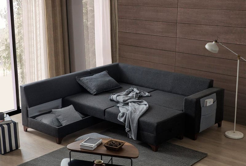 Loftia Hörnsoffa-bäddsoffa 230x90x150 cm - Antracitgrå - Möbler - Vardagsrum - Bäddsoffor - Hörnbäddsoffa