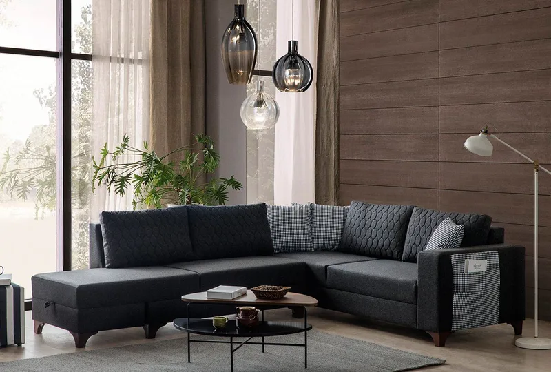 Loftia Hörnsoffa-bäddsoffa 230x90x150 cm - Antracitgrå - Möbler - Vardagsrum - Bäddsoffor - Hörnbäddsoffa