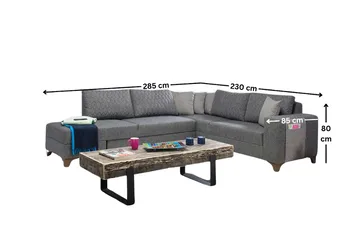 Loftia Hörnsoffa-bäddsoffa 230x90x150 cm - Grå - Möbler - Vardagsrum - Bäddsoffor - Hörnbäddsoffa