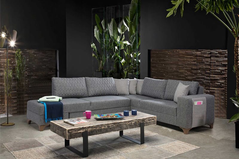 Loftia Hörnsoffa-bäddsoffa 230x90x150 cm - Grå - Möbler - Vardagsrum - Bäddsoffor - Hörnbäddsoffa