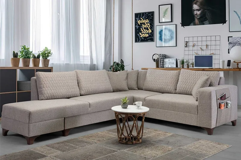 Loftia Hörnsoffa-bäddsoffa 230x90x150 cm - Kräm - Möbler - Vardagsrum - Bäddsoffor - Hörnbäddsoffa