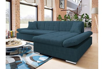 Lomux 3-sits Höger Bäddsoffa 129x240 cm med Förvaring i Manchestertyg - Blå - Möbler - Vardagsrum - Bäddsoffor
