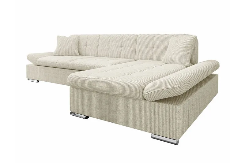 Lomux 3-sits Höger L-formad Hörnbäddsoffa med Förvaring i Tyg, Krämvit