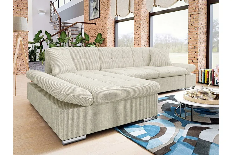 Lomux 3-sits Hörnbäddsoffa beige - Möbler - Vardagsrum - Bäddsoffor