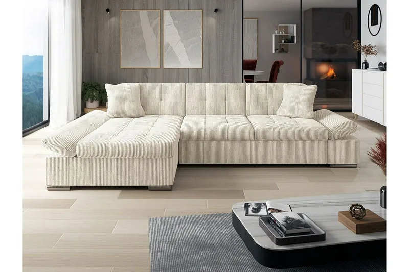 Lomux 3-sits Hörnbäddsoffa beige - Möbler - Vardagsrum - Bäddsoffor