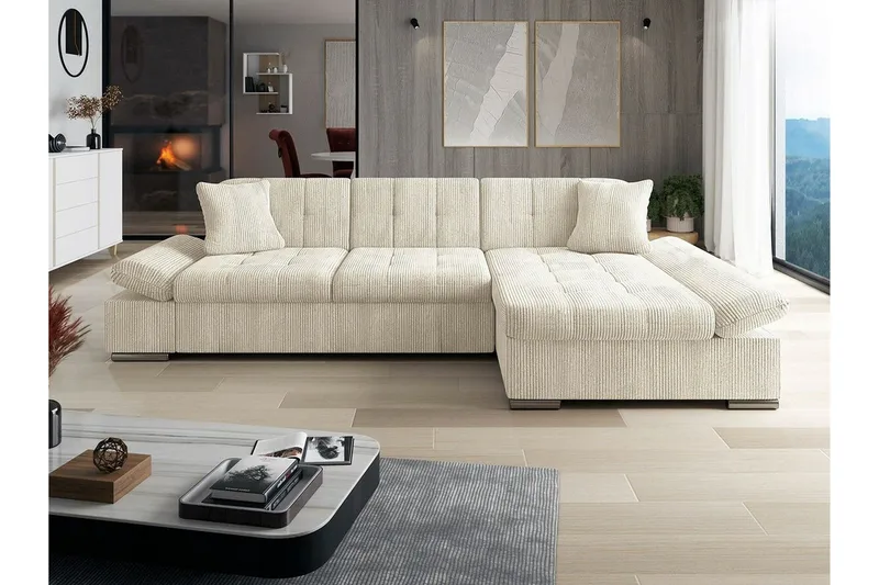 Lomux 3-sits Hörnbäddsoffa Beige/Light beige - Möbler - Vardagsrum - Bäddsoffor