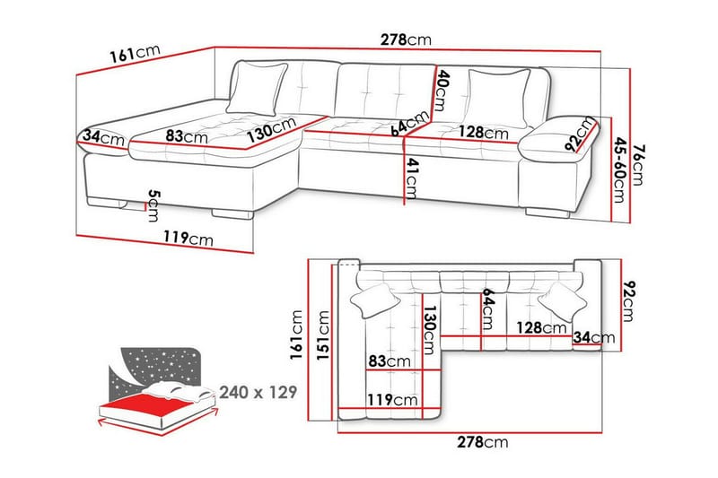 Lomux 3-sits Hörnbäddsoffa Light grey/Dark grey - Möbler - Vardagsrum - Bäddsoffor