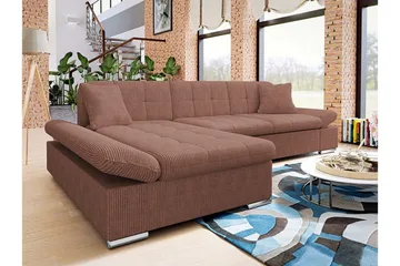 Lomux 3-sits Vänster Bäddsoffa 129x240 cm med Förvaring i Manchestertyg - Rosa - Möbler - Vardagsrum - Bäddsoffor