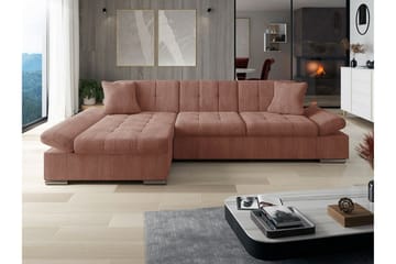 Lomux 3-sits Vänster Bäddsoffa 129x240 cm med Förvaring i Manchestertyg - Rosa - Möbler - Vardagsrum - Bäddsoffor