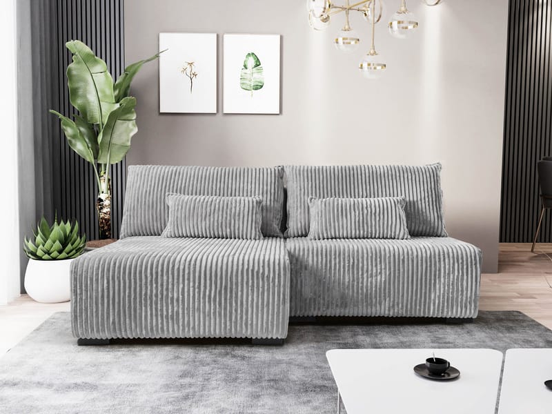 Lorynn 3-sits Bäddsoffa med divan - grå - Möbler - Vardagsrum - Bäddsoffor - Hörnbäddsoffa