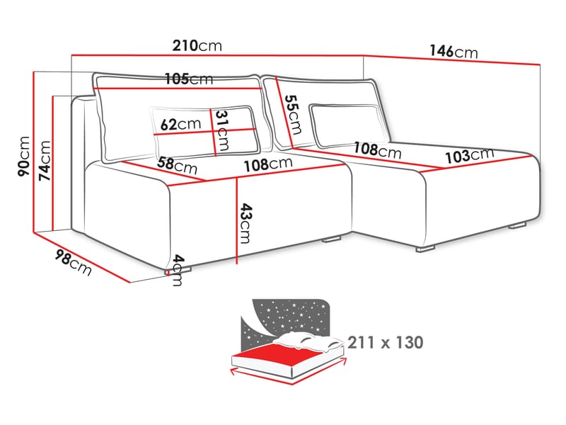 Lorynn 3-sits Bäddsoffa med divan - mörkgrön - Möbler - Vardagsrum - Bäddsoffor - Hörnbäddsoffa