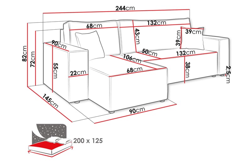 Magston 3-sits Hörnbäddsoffa Rosa - Möbler - Vardagsrum - Bäddsoffor - Hörnbäddsoffa
