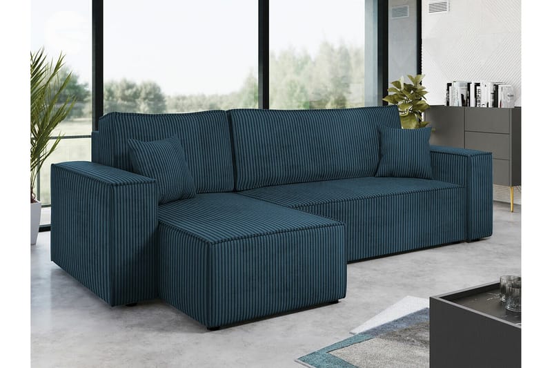 Magston 3-sits Vänster Hörnbäddsoffa 125x200 cm med Förvaring i Manchestertyg - Blå - Möbler - Vardagsrum - Bäddsoffor