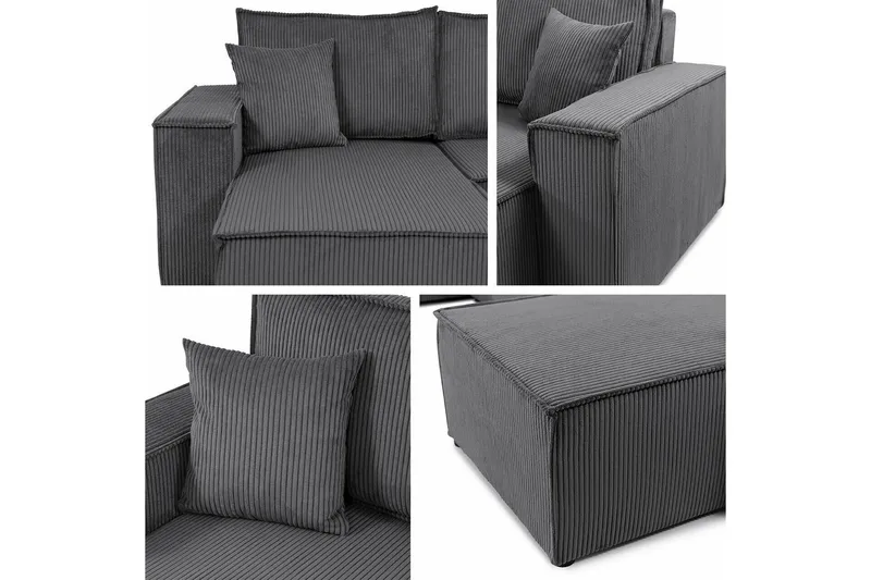 Magston 4-sits Hörnbäddsoffa 130x266 cm med Förvaring i Manchestertyg - Grå - Möbler - Vardagsrum - Bäddsoffor - U bäddsoffa