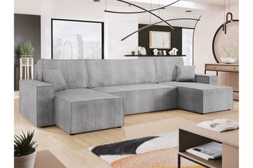 Magston 4-sits Hörnbäddsoffa 130x266 cm med Förvaring i Manchestertyg - Grå - Möbler - Vardagsrum - Bäddsoffor - U bäddsoffa