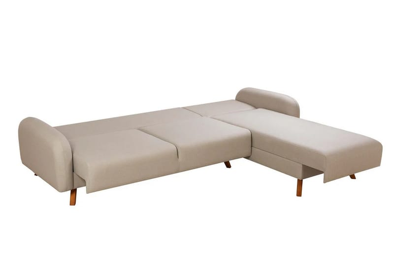 Malkiat 3-sits Höger L-formad Hörnbäddsoffa i Tyg med Träben - Ljusbeige - Möbler - Vardagsrum - Bäddsoffor