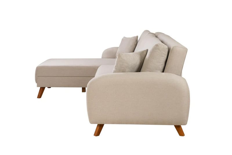 Malkiat 3-sits Höger L-formad Hörnbäddsoffa i Tyg med Träben - Ljusbeige - Möbler - Vardagsrum - Bäddsoffor
