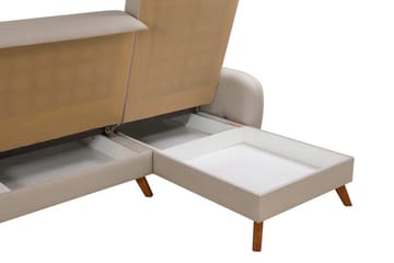 Malkiat 3-sits Höger L-formad Hörnbäddsoffa i Tyg med Träben - Ljusbeige - Möbler - Vardagsrum - Bäddsoffor