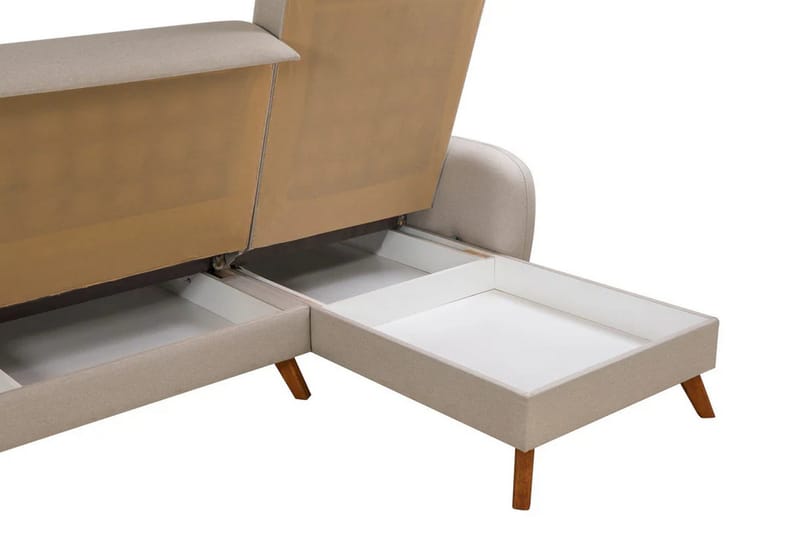 Malkiat 3-sits Höger L-formad Hörnbäddsoffa i Tyg med Träben - Ljusbeige - Möbler - Vardagsrum - Bäddsoffor