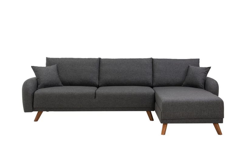Malkiat 4-sits Höger Hörnbäddsoffa Bäddbar 125x260 cm med Förvaring i Tyg - Grå - Möbler - Vardagsrum - Bäddsoffor