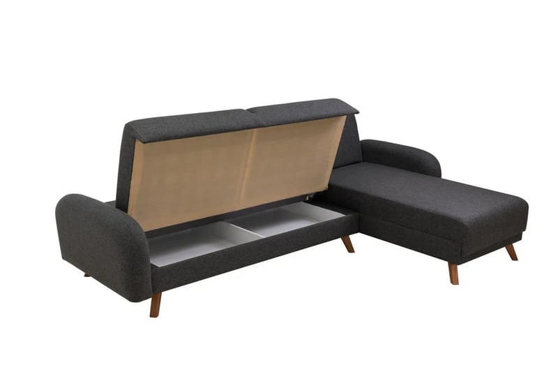 Malkiat 4-sits Höger Hörnbäddsoffa Bäddbar 125x260 cm med Förvaring i Tyg - Grå - Möbler - Vardagsrum - Bäddsoffor