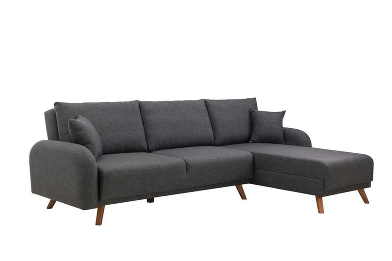 Malkiat 4-sits Höger Hörnbäddsoffa Bäddbar 125x260 cm med Förvaring i Tyg - Grå - Möbler - Vardagsrum - Bäddsoffor