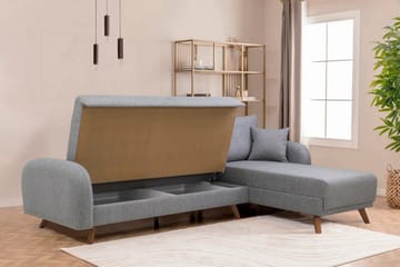 Malkiat 4-sits Höger Hörnbäddsoffa med Schäslong 125x260 cm i Tyg - Grå - Möbler - Vardagsrum - Bäddsoffor